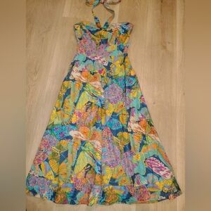 Caroline Constas Strapless Butterfly Print Cotton Midi Dress S